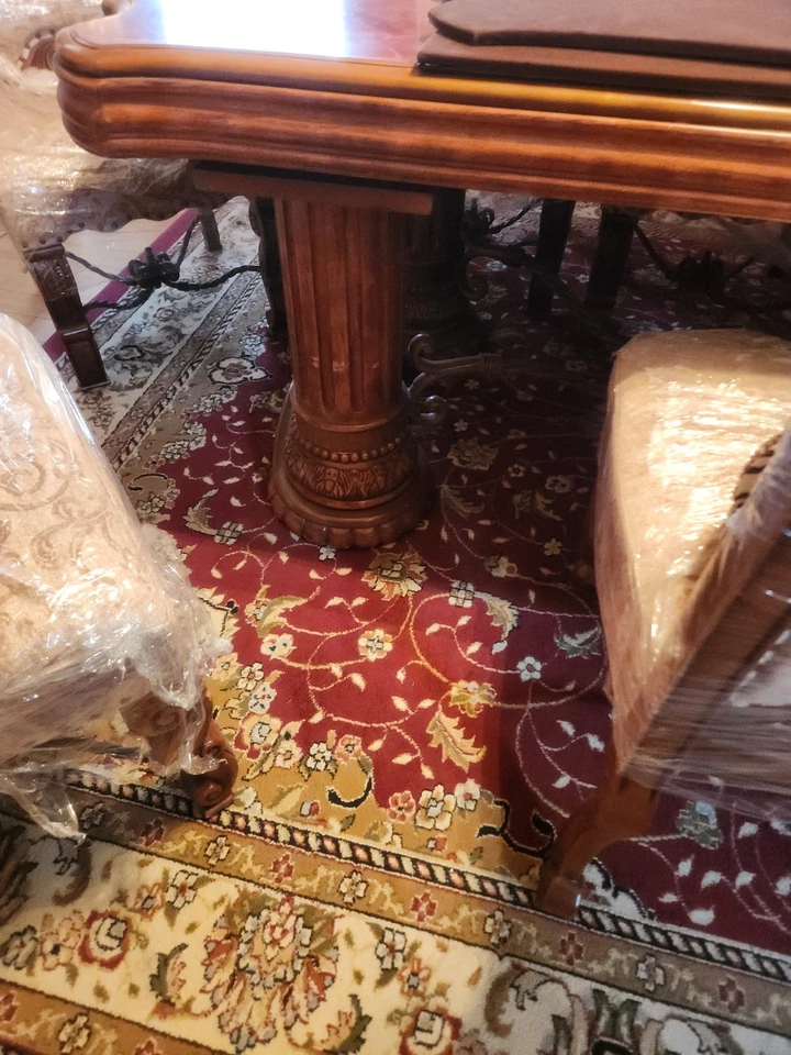Neo Renaissance Formal Dining Room Set Table 6 Side 2 Arm Chairs & China Cabinet - Image 2 of 3