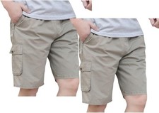 Men's Cargo Shorts Cotton Loose Fit Elastic Waist Drawstring 5 Pockets Knee Leng