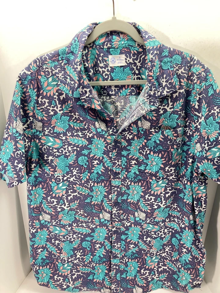 Hurley 夏威夷纽扣衬衫男式 XL 多色花卉短袖口袋 — 第 3/4 张图片