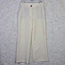 MNG Mango Cream Wide Leg High Waisted Trousers Dress Pants Size 6 Off White