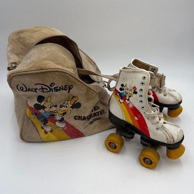 Vintage Walt Disney Mickey Minnie Mouse Character Skates with Bag Set - READ