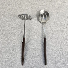 MCM VTG EKCO Eterna Canoe Muffin Notched Utensils Slotted Spoon & Potato Masher 
