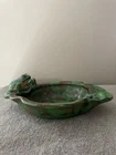 Antique WELLER Pottery, Coppertone Green Frog On Pond Design
