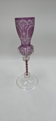RARE Original Blown Wine Glass Marienbad GERMANY? Purple Red Swirl READ
