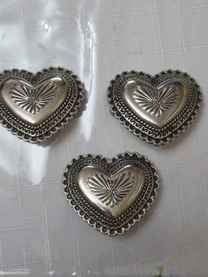 Lot of 3 Western Heavy Pewter Etched Decorative Conchos  2'' Wide Silver Tone 