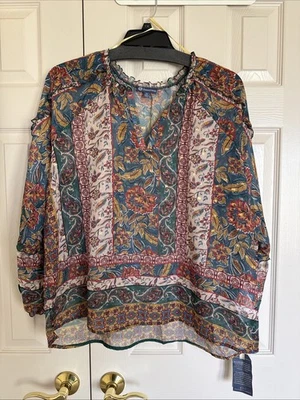 Democracy Women Plus SZ 1X Multicolor Paisley V-Neck Tunic Long Sleeve Top -NWT - Image 1 of 4