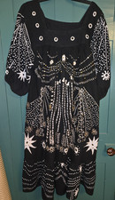 Vtg Ramona Rull Mirrored MuuMuu Caftan Dress Womens Gold Emlbroidered, Batik