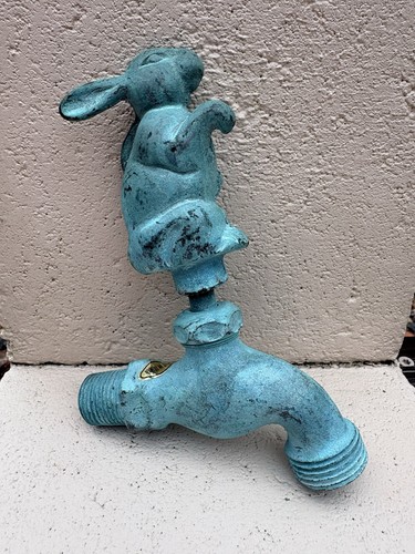 Vintage Cast Metal Bunny Rabbit Garden Faucet Spigot Green