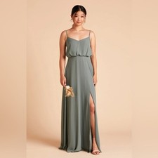 Birdy Grey Gwennie Chiffon Sea Glass Green Sleeveless Slit Bridesmaid Dress M