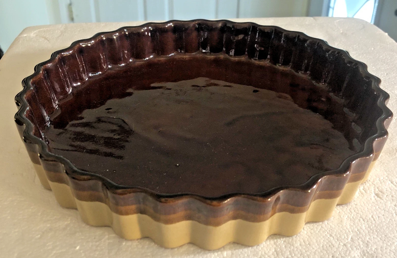 Vtg Stoneware Quiche Tart Dish Pan Ombre' Glazed Rustic Farmhouse Cottagecore