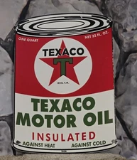 1956 TEXACO MOTOR OIL GASOLINE PORCELAIN GAS PUMP SIGN 11" X 8" HEAVY SIGN.