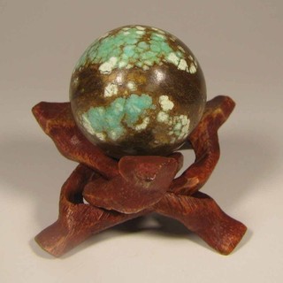 30mm TURQUOISE Gemstone Sphere Ball w/ Stand Nevada Number 8 Mine