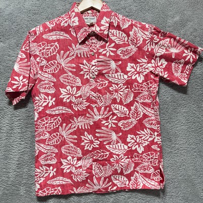 Cooke Street Mens Md Hawaiian Floral Tropical Shirt Red White Faded Short Sleeve