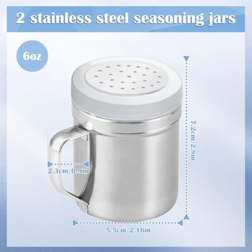 2Pcs Metal Salt Pepper Dredge Shakers, Stainless Steel Pepper Shaker Seasoning J - Picture 2 of 8