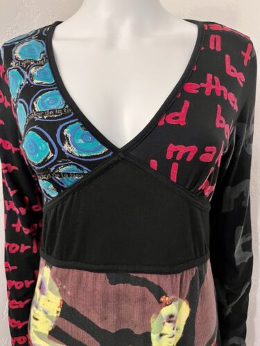 Desigual Multi Make The World Better Art To Wear Knit Fit Flare Dress Size L EUC - Picture 14 of 21