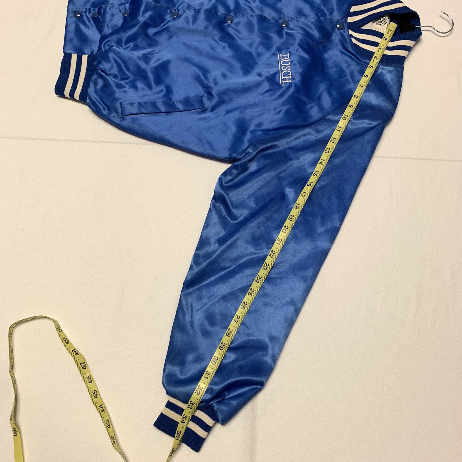 Vtg Busch Beer Royal Blue Satin Jacket Mens L Nylon S… Gem