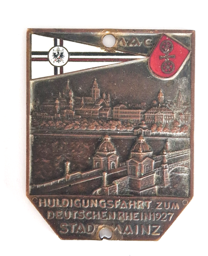 Plakette Kühler Autoplakette Huldigungsfahrt Deutschen Rhein Stadt Mainz 1927 - Picture 2 of 9