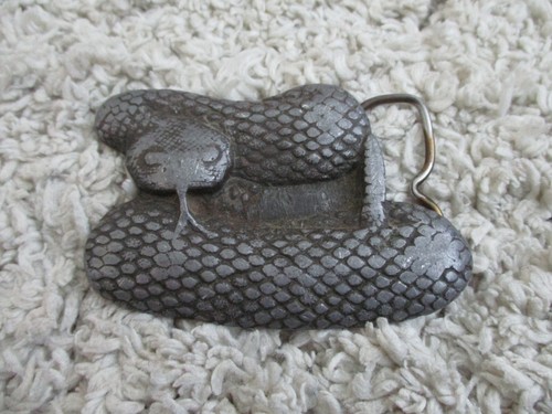 Vintage 1976 Bergamot Brass Works Rattlesnake Snake Belt Buckle 3 1/4" Wide - Picture 4 of 10