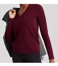 Womens Charter Club Luxury Cashmere V Neck Sweater Burgundy XL GUC