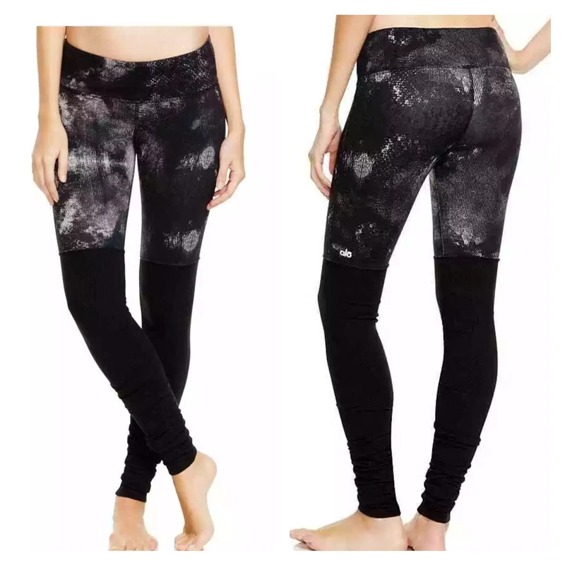 alo-yoga marled tie dye black ribbed solid goddess leggings