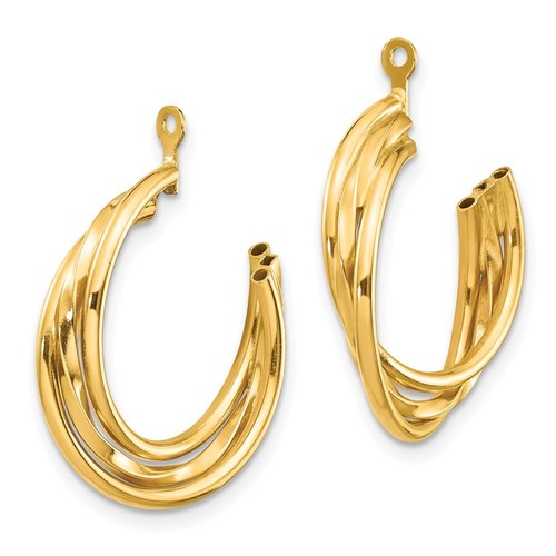 Real 14kt Yellow Gold Polished Hoop Earring Jackets - Picture 2 of 5