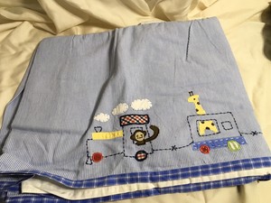 Pottery Barn Kids Ryder Train Crib Skirt Blue White Stripe Ebay