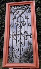 Cadre châssis fenêtre 179x88cm noyer chêne grille fer forgé panneau ouvrant
