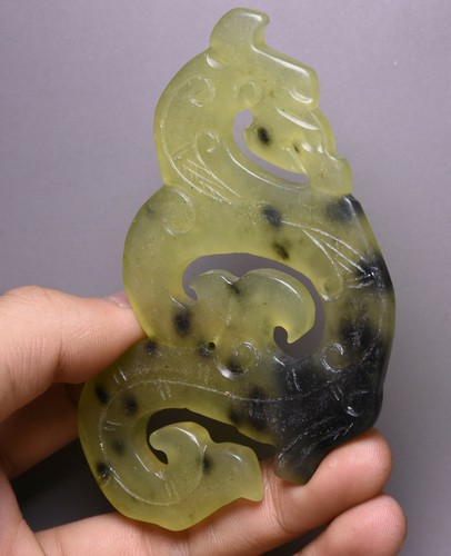 10CM Rare Chinese Old Jade Carving Dragon Phoenix Yubi Token Amulet Pendant - Picture 3 of 4