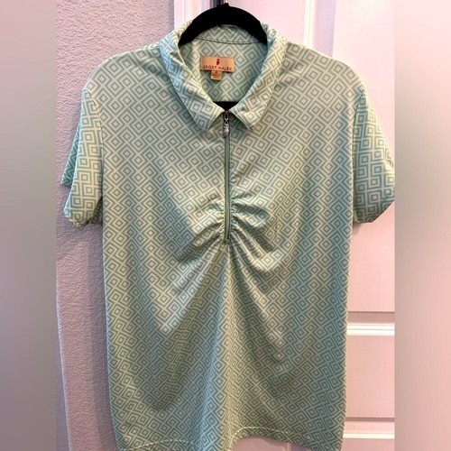 Sport Haley Women's Green Geometric Print Polo Shirt. SZ XL.