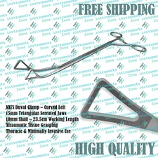 VATS Duval Clamp Curved Left 15mm Triangular Serrated Jaws, 10mm Shaft, 23.5cm