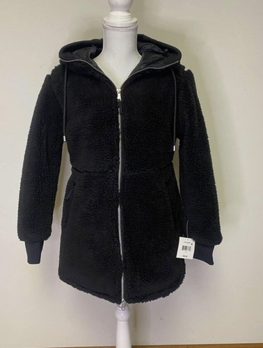 NWT NEW Black Sherpa Winter Coat Jacket Hooded Full Zip Up Womens Size Small