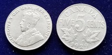 1929  Canada 5 c  | Circ | Canadian 5 cents nickel coin | King George V