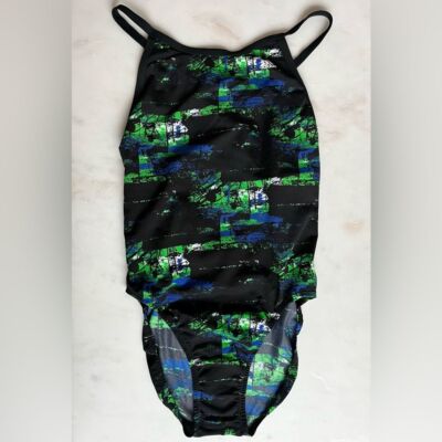 Adidas Vortex One Piece Swimsuit Black Green UPF 50 size 38