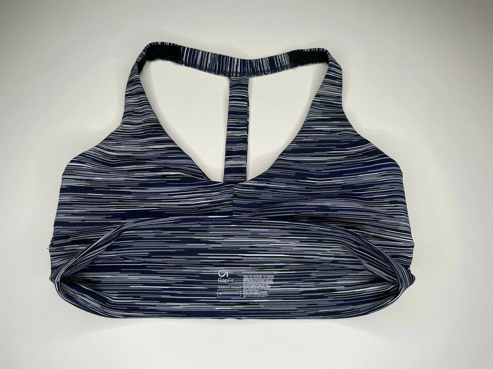 Sutiã esportivo Gap Fit impacto médio racerback ioga ativo azul/preto/branco tamanho P - Imagem 3 de 4