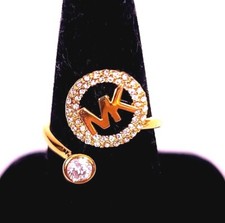 MICHAEL KORS ROSE GOLD TONE,MONOGRAM 'MK' LOGO CRYSTALS OPEN RING MKJ7330 -7,8,9