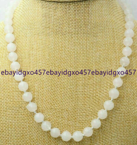 8/10/12/14 mm Natürliche Weiße Jade Runde Perlen Edelstein Halskette 20 Zoll - Bild 1 von 12