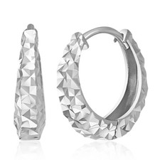 Wellingsale 14k White Gold 3mm Faceted Oval Hoop Huggies Earrings x mm 