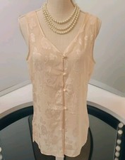 Vtg California Dynasty Pink Champagne Chemise Camisole Top Med Floral Made USA