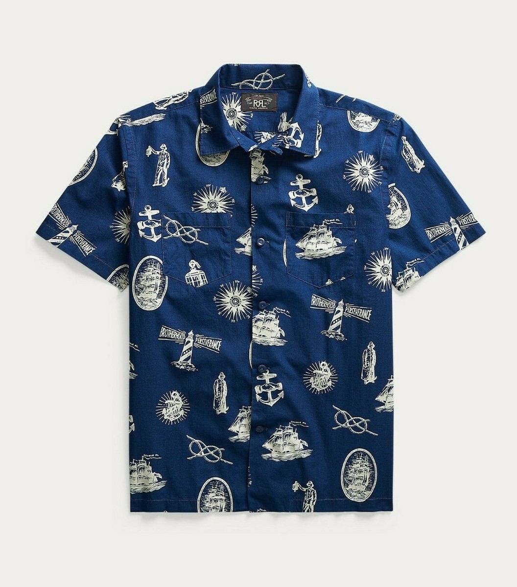 RRL Ralph Lauren Nautical Print Sailor White Print Shirt Men