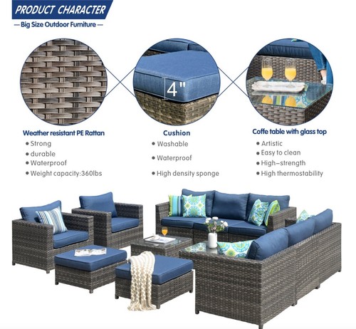 Ovios 12 Pieces Outdoor Patio Furniture Set All-Weather Patio Conversation Set - Picture 3 of 8