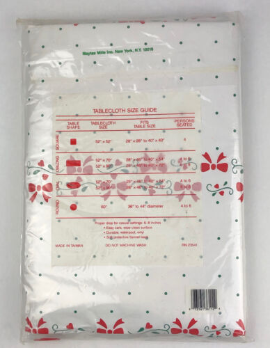 Maytex Mills Vinyl Flannel Back Tablecloth 52 x 70 Red Bows Green Polka Dot Xmas - Picture 7 of 11