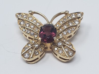 14k Gold and Diamonds Butterfly Brooch Pink Stone