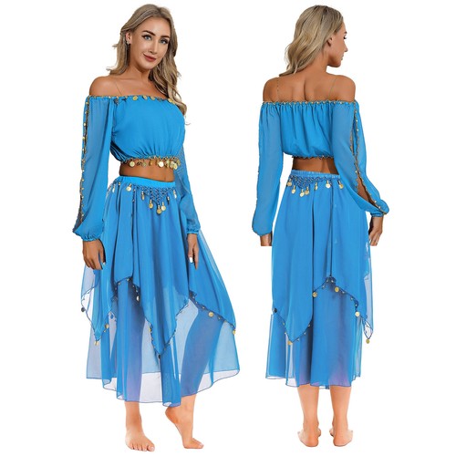 Womens Belly Dancing Carnival Dancewear Lady Crop Top With Skirts Festival Set - Picture 48 of 68