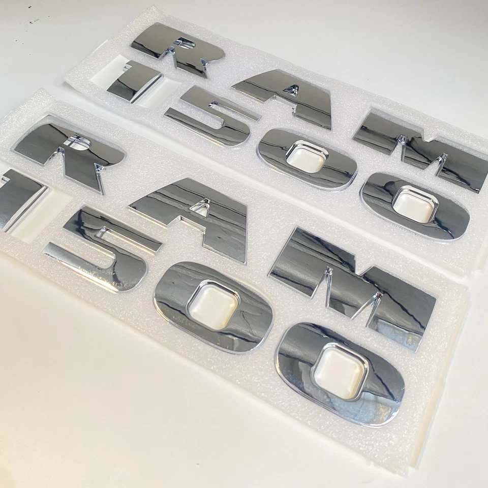 2PCS Set Front Door Emblems Letters Badges Fits For RAM 1500 Model Chrome Silver - Image 3 of 4