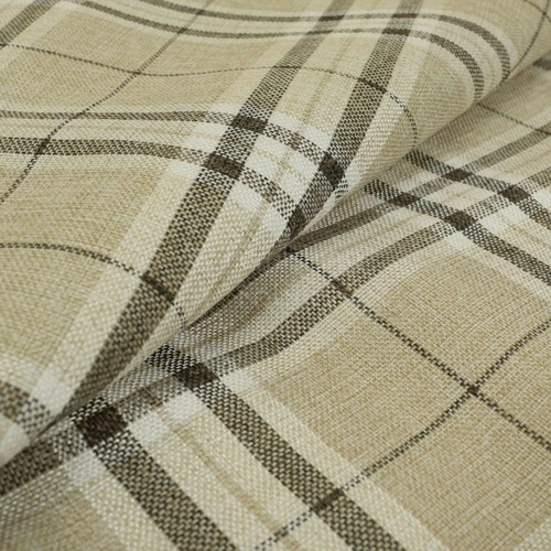 New Furnishing Fabric Textured Tartan Pattern Upholstery In Beige Colour - Picture 3 of 5