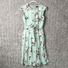 Lauren Ralph Lauren Dress Womens 0 Light Teal/White Floral Short Sleeve Midi NWT