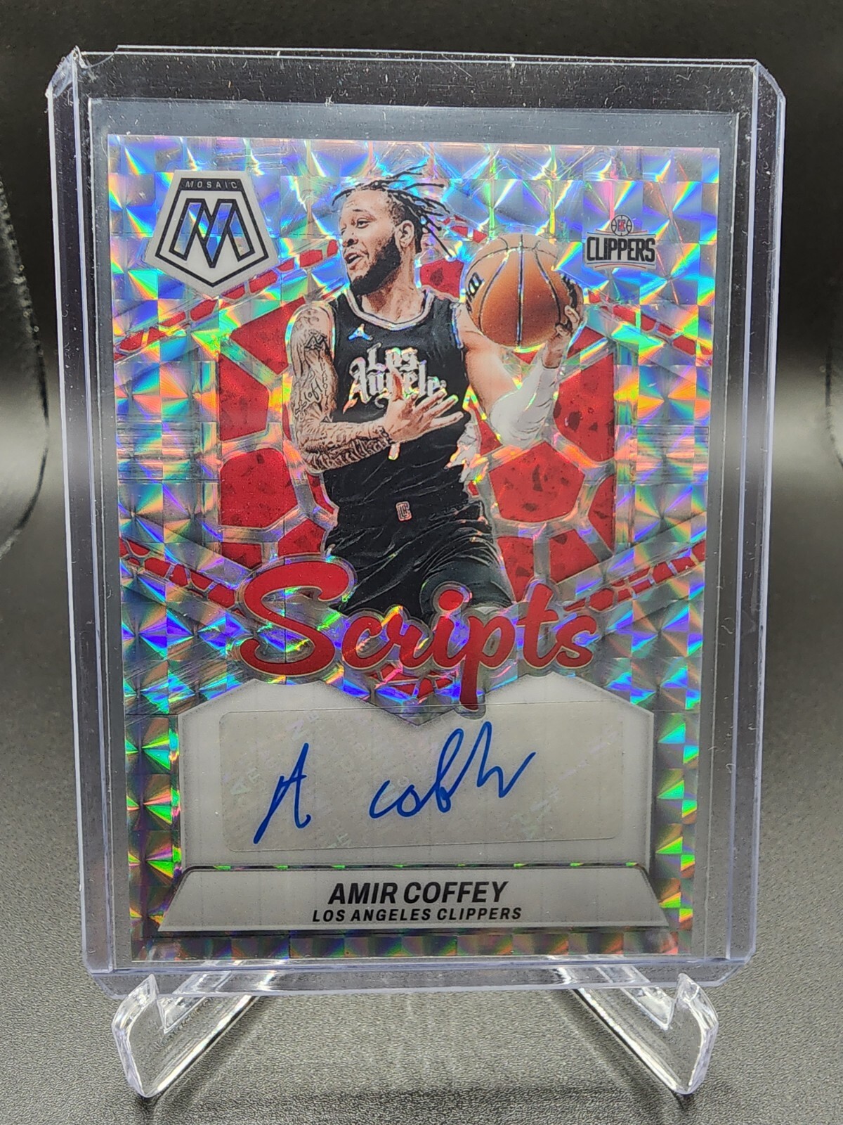 2023/24 Mosaic Amir Coffey Silver Mosaic Scripts Auto. Clipper. No. MS-COF Prizm