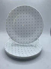 4 Corelle Farmstead Gray Grey Farmhouse Curtains Lunch Plates USA 8 1/2" EUC