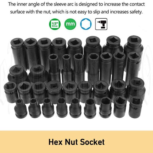 35pcs 1/2" Drive Deep Impact Socket Tool Set Metric Garage Workshop Tools 8-32MM - Picture 6 of 12
