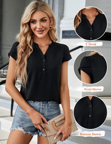 Women's Dressy Casual Tops Business Work Blouses Button Down Black Shirts 202... - Picture 3 of 8
